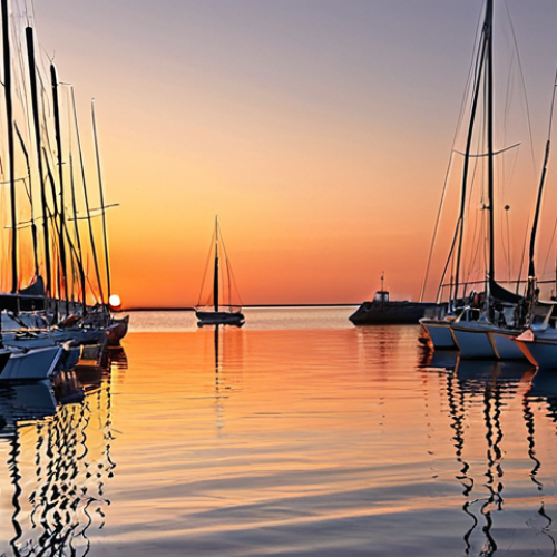 **A calm harbor at sunset, with sailboats gently swaying. The water is still and reflects the warm colors of the sky. This represents the "safe haven" aspect of low volatility investing.**